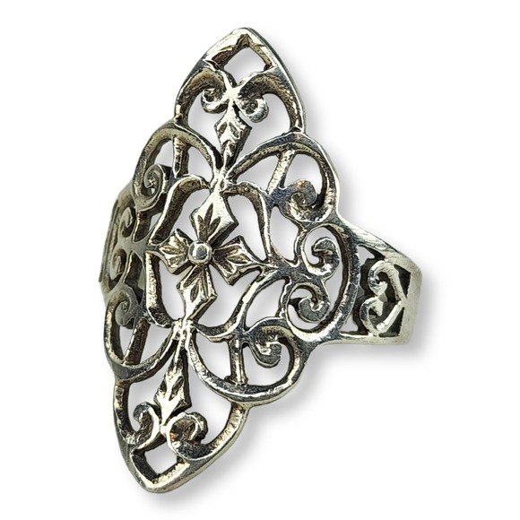Jewelry - Vintage Sterling Silver 925 Thin Dainty Flower Band Ring Size 7.75